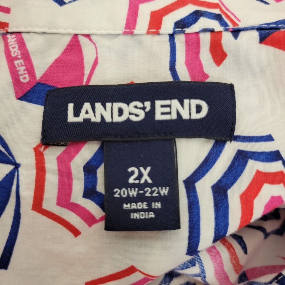 Lands' End Womens Blouse 2X Umbrella Print‎ Cotton Coastal Beach Preppy Cute - Picture 2 of 9